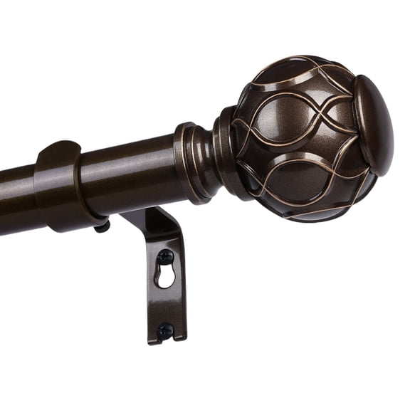 OLV Adjustable Single Curtain Rod 1" for Windows Heavy Duty 36-120” with Netted Texture Finials,Antique Bronze