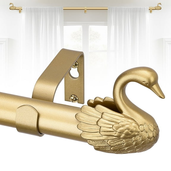 OLV 1" Diameter Vintage Swan Finials 36-88" Adjustable Single Curtain Rod,Heavy Duty