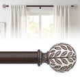 thumbnail image 1 of OLV Boho Curtain Rods 36-120" Heavy Duty with Wood Grain Leaf Finial,Walnut Wood-White, 1 of 9