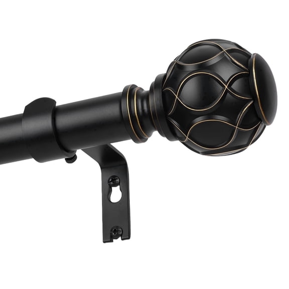 OLV Adjustable Single Curtain Rod 1" for Windows Heavy Duty 36-88” with Netted Texture Finials,Black