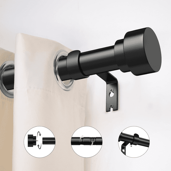 OLV Adjustable Single Curtain Rod 1" Diameter for Windows Heavy Duty 36-120 Inch,Black