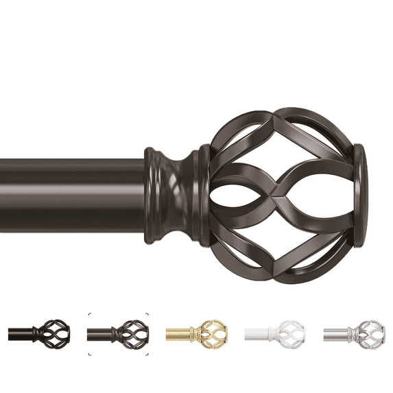 OLV 1" Brown Twist Cage Adjustable Single Curtain Rod Set for Windows,30-60"