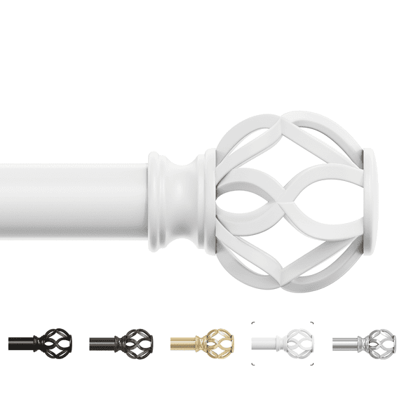 OLV 1" White Twist Cage Adjustable Single Curtain Rod Set for Windows,30-60"