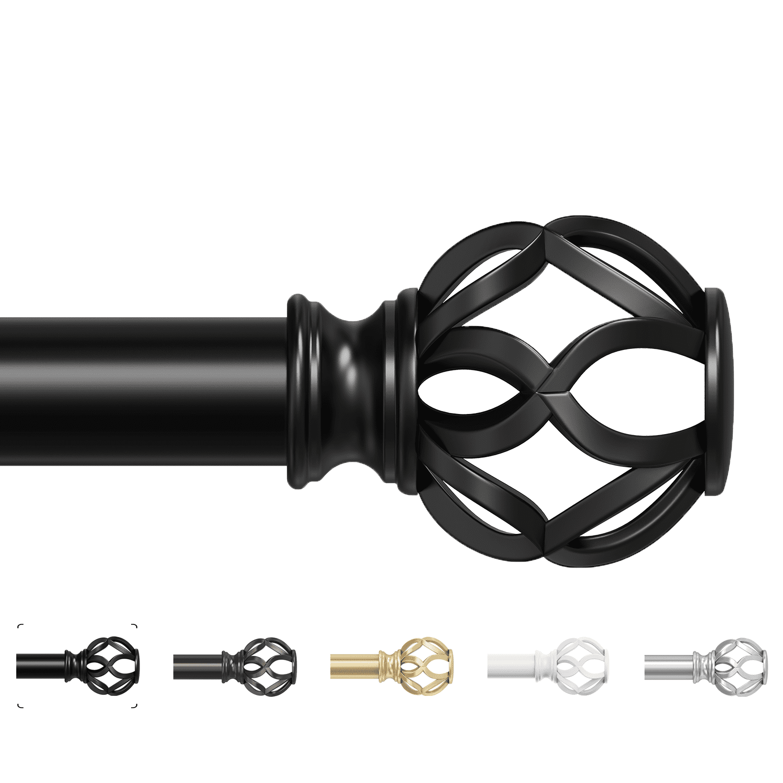 OLV 1" Black Twist Cage Adjustable Single Curtain Rod Set for Windows,36-120"