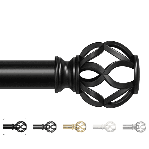 OLV 1" Black Twist Cage Adjustable Single Curtain Rod Set for Windows,36-88"