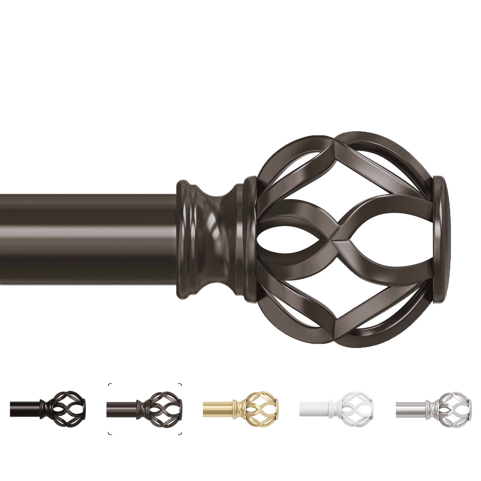 OLV 1" Brown Twist Cage Adjustable Single Curtain Rod Set for Windows,36-88"
