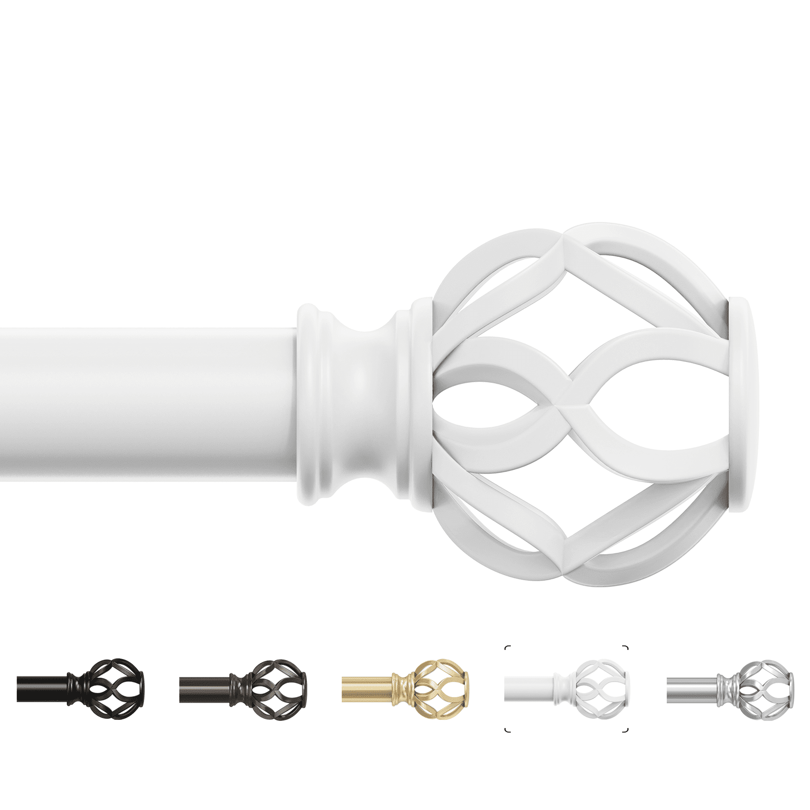 OLV 1" White Twist Cage Adjustable Single Curtain Rod Set for Windows,36-88"