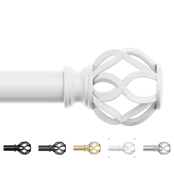 OLV 1" White Twist Cage Adjustable Single Curtain Rod Set for Windows,36-88"