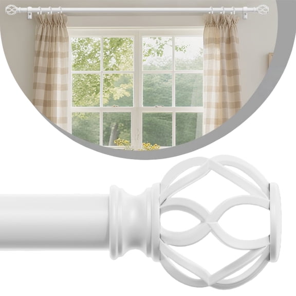 OLV 1" Adjustable Single Curtain Rod 36-88" with Twist Cage Finial White
