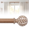 thumbnail image 1 of OLV Boho Curtain Rods 36-88" Heavy Duty with Wood Grain Leaf Finial,Burlywood-white, 1 of 9