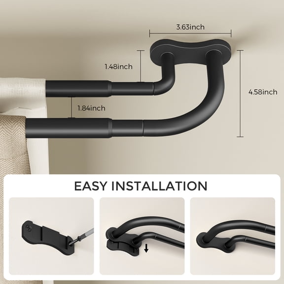 OLV Wrap Around Double Curtain Rods for Window,30-60 inch,Black