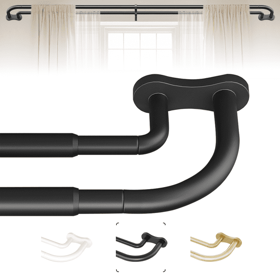 OLV Wrap Around Double Curtain Rods for Window,30-60 inch,Black
