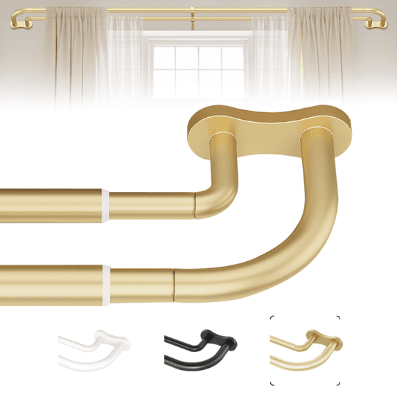 OLV Wrap Around Double Curtain Rods for Window,30-60 inch,Gold