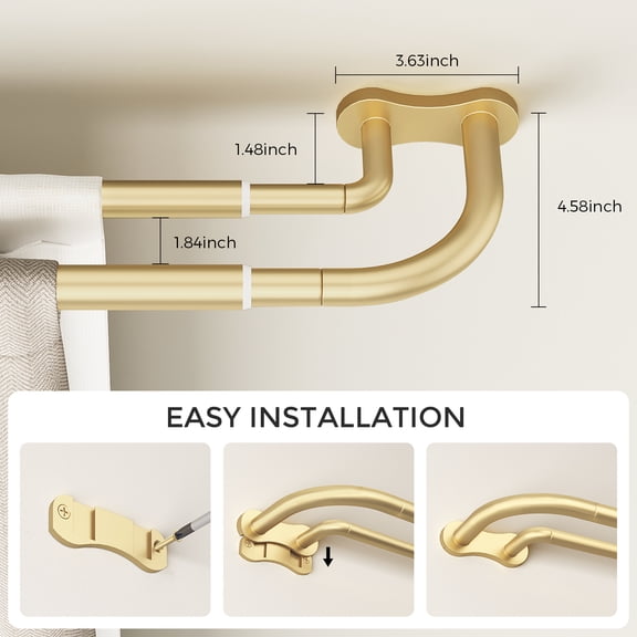 OLV Wrap Around Double Curtain Rods for Window,36-120 inch,Gold