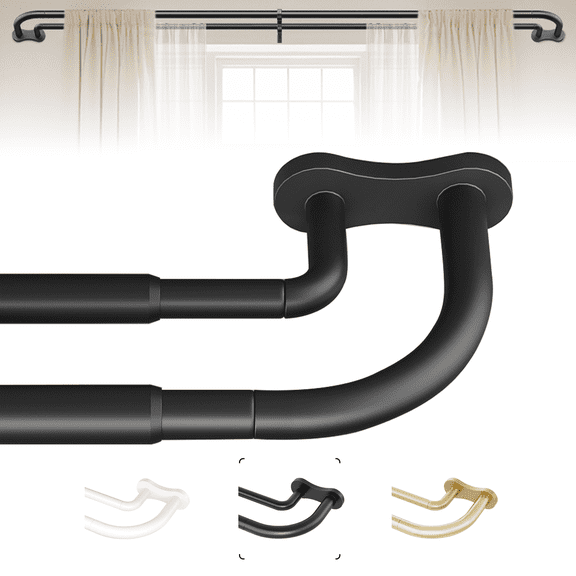 OLV Wrap Around Double Curtain Rods for Window,36-88 inch,Black
