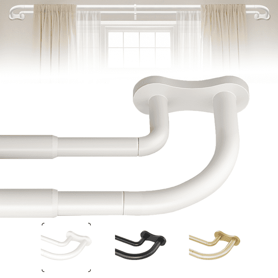 OLV Wrap Around Double Curtain Rods for Window,36-88 inch,White