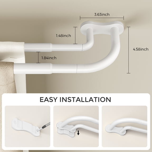 OLV Wrap Around Double Curtain Rods for Window,36-88 inch,White