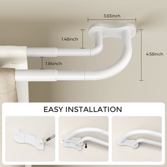 OLV Wrap Around Double Curtain Rods for Window,36-88 inch,White