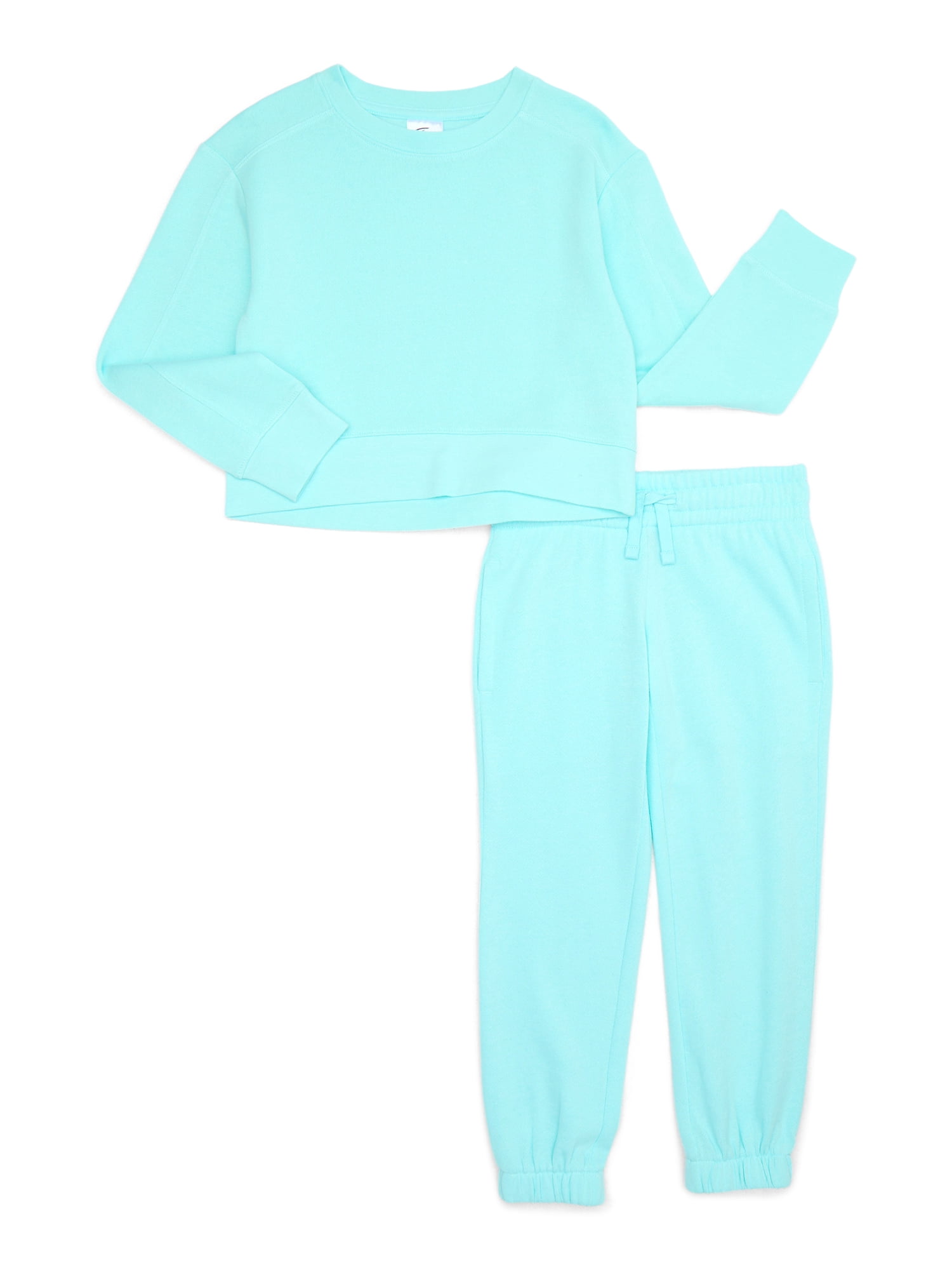 Athletic Works Girls Fleece Sweatshirt and Sweatpants Set, 2-Piece, Sizes 4-18 & Plus