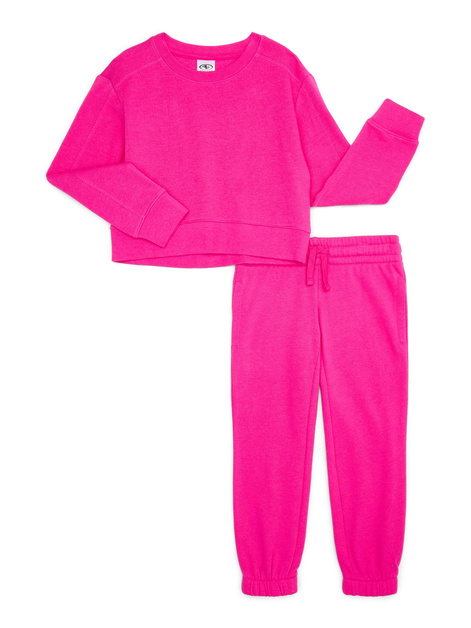 Athletic Works Girls Fleece Sweatshirt and Sweatpants Set, 2-Piece, Sizes 4-18 & Plus