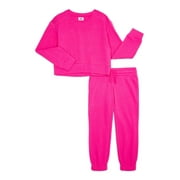 ATHLETIC WORKS Girls Fleece Sweatshirt and Sweatpants Set, 2-Piece, Sizes 4-18 & Plus