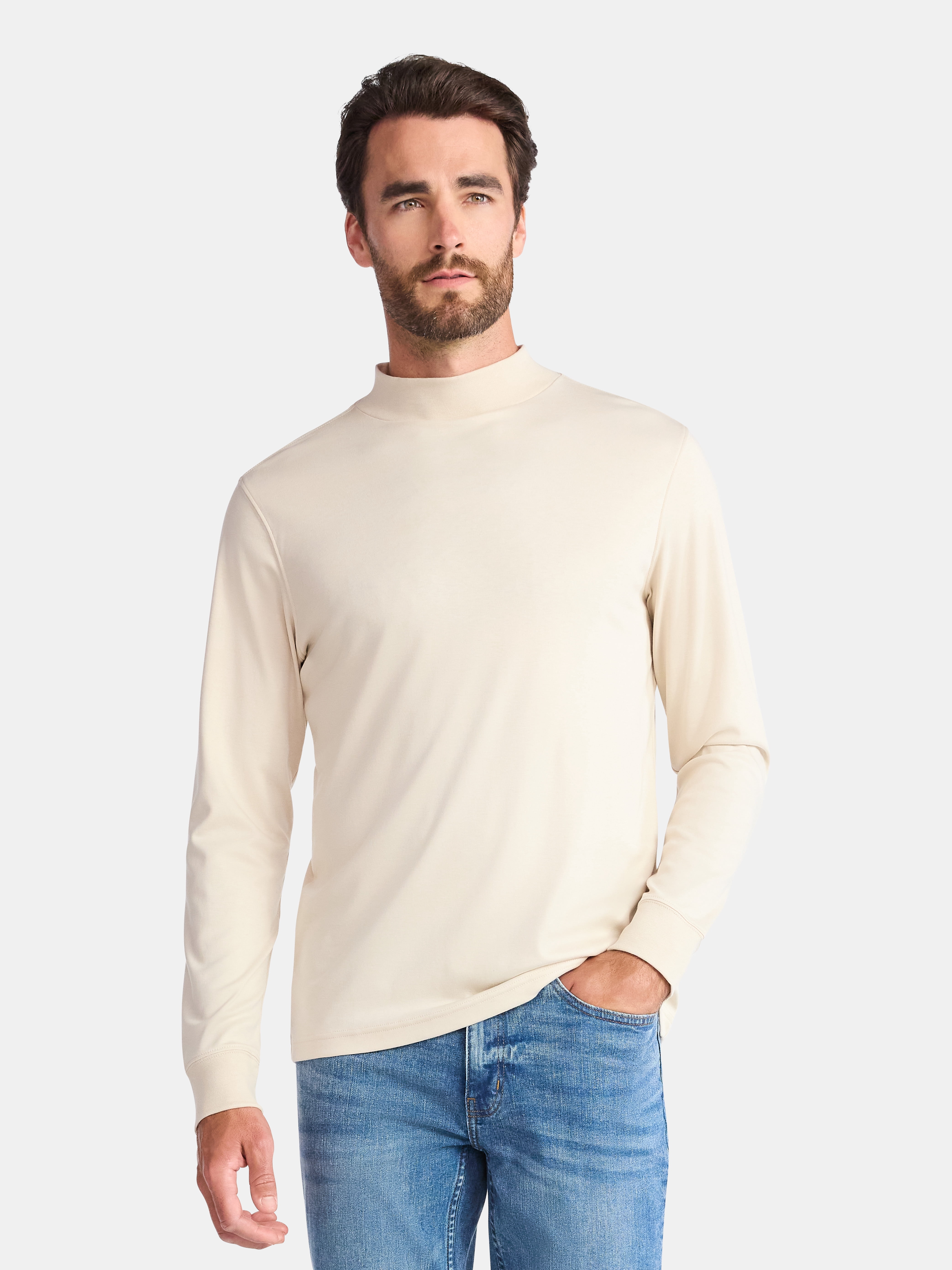 George Men's Mock Neck Pullover with Long Sleeves, Sizes S-3XL