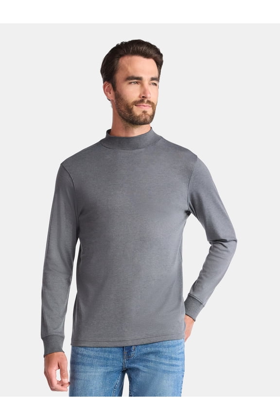 Men's Mock Neck Pullover with Long Sleeves, Sizes S-3XL