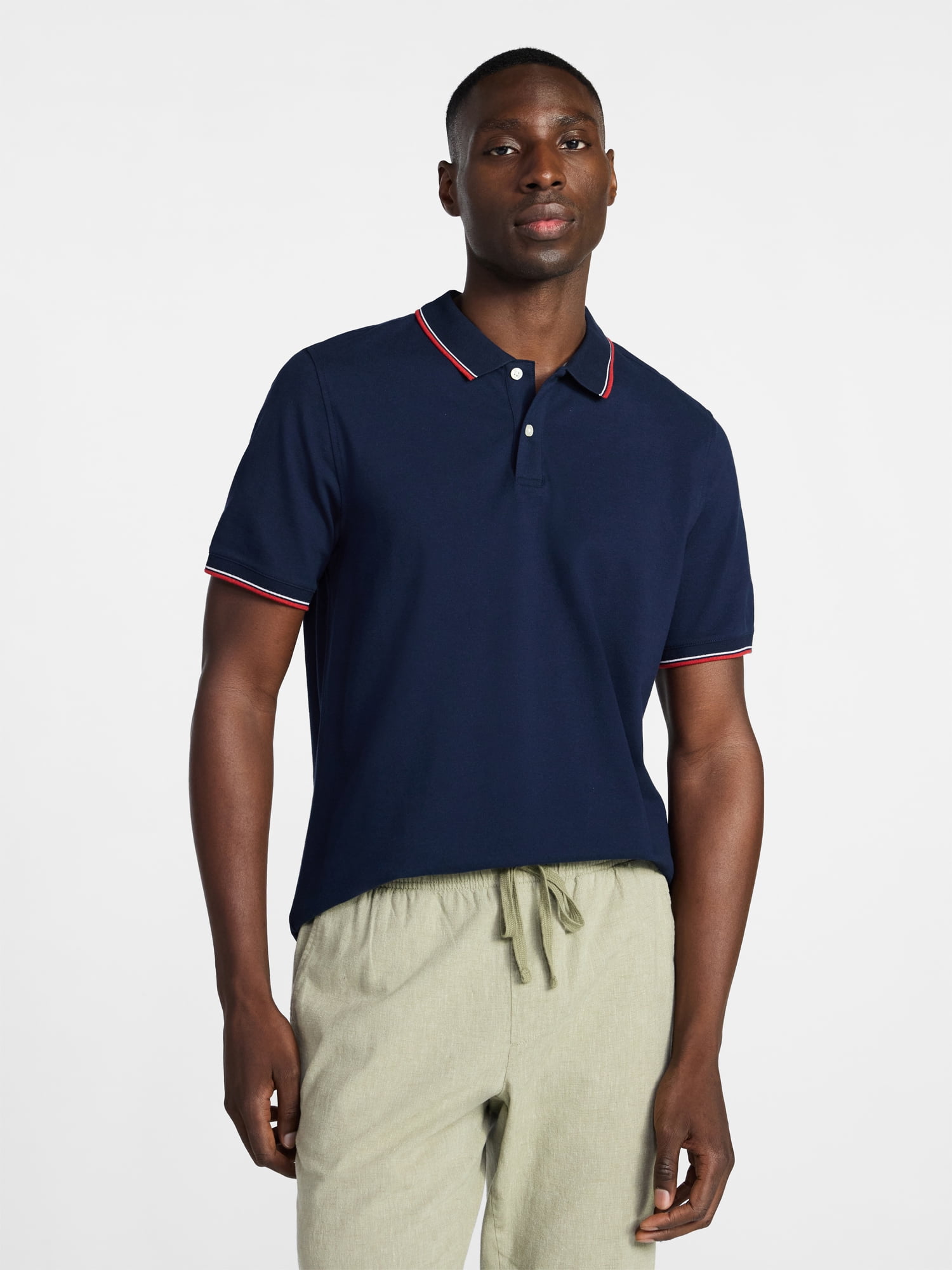 George Men's and Men's Big & Tall Tipped Pique Polo Shirt with Short Sleeves, Sizes XS-5XL, LT-3XLT