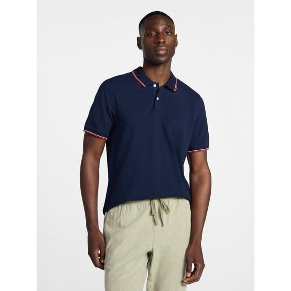 George Men's and Men's Big & Tall Tipped Pique Polo Shirt with Short Sleeves, Sizes XS-5XL, LT-3XLT