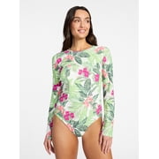 Time and Tru Women's One-Piece Rash Guard Swimsuit with Long Sleeves, Sizes XS-3X