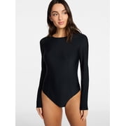 Time and Tru Womens One Piece Rash Guard Swimsuit with Long Sleeves, Sizes XS-3X