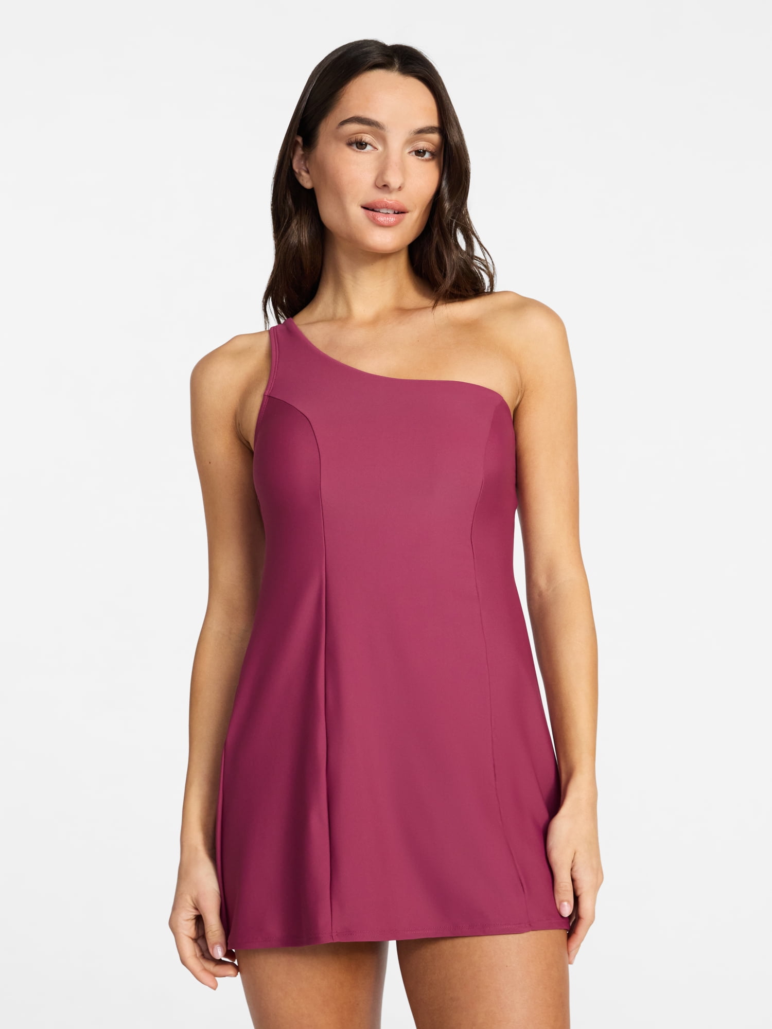 Time and Tru Women's and Women's Plus Size One Shoulder Swim Dress, Sizes XS-3X