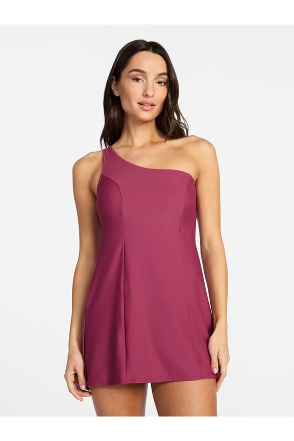 Women's and Women's Plus Size One Shoulder Swim Dress, Sizes XS-3X