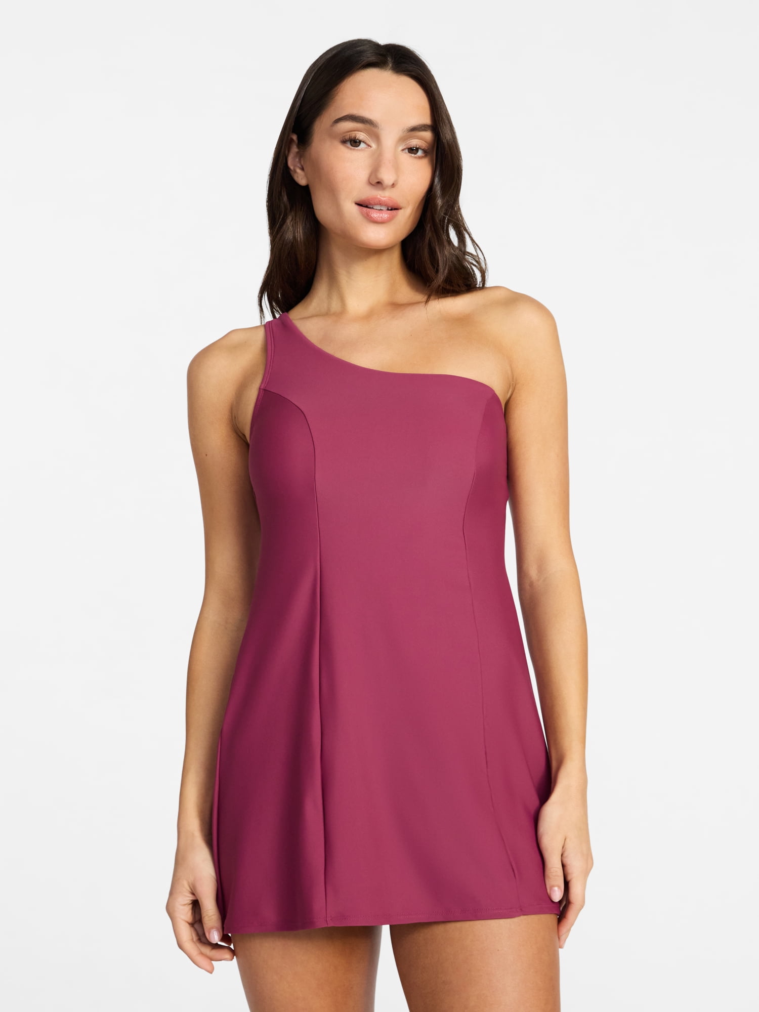Time and Tru Women's and Women's Plus Size One Shoulder Swim Dress, Sizes XS-3X