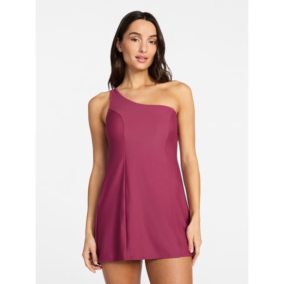 Time and Tru Women's and Women's Plus Size One Shoulder Swim Dress, Sizes XS-3X