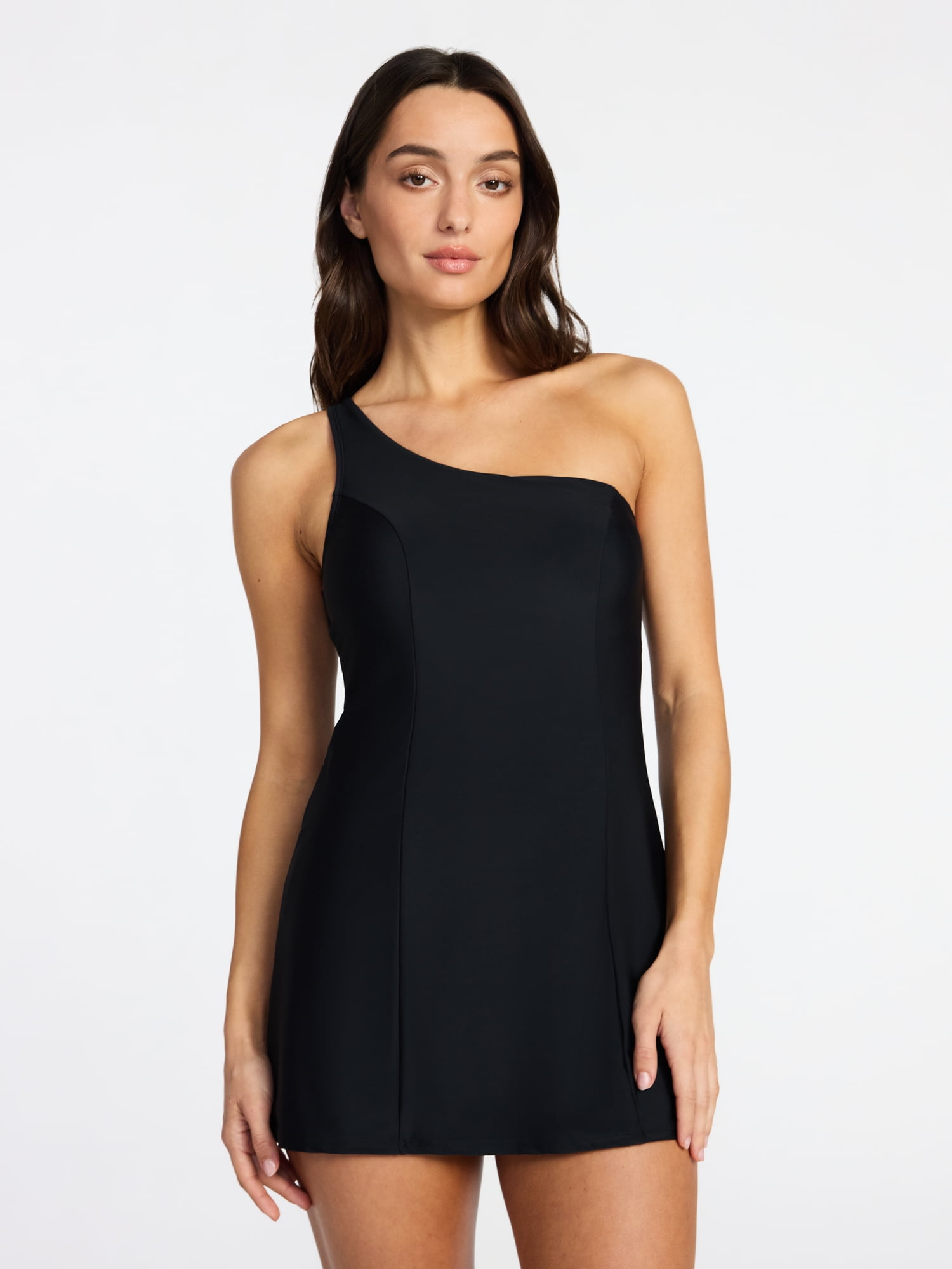 Time and Tru Women's One Shoulder Swim Dress, Sizes XS-3X