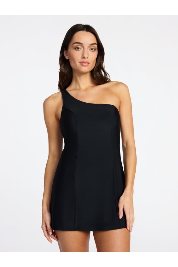 Women's and Women's Plus Size One Shoulder Swim Dress, Sizes XS-3X