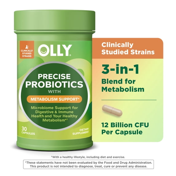 OLLY Precise Probiotics Metabolism Support Supplement with Clinically Studied Strains,* 30 Ct