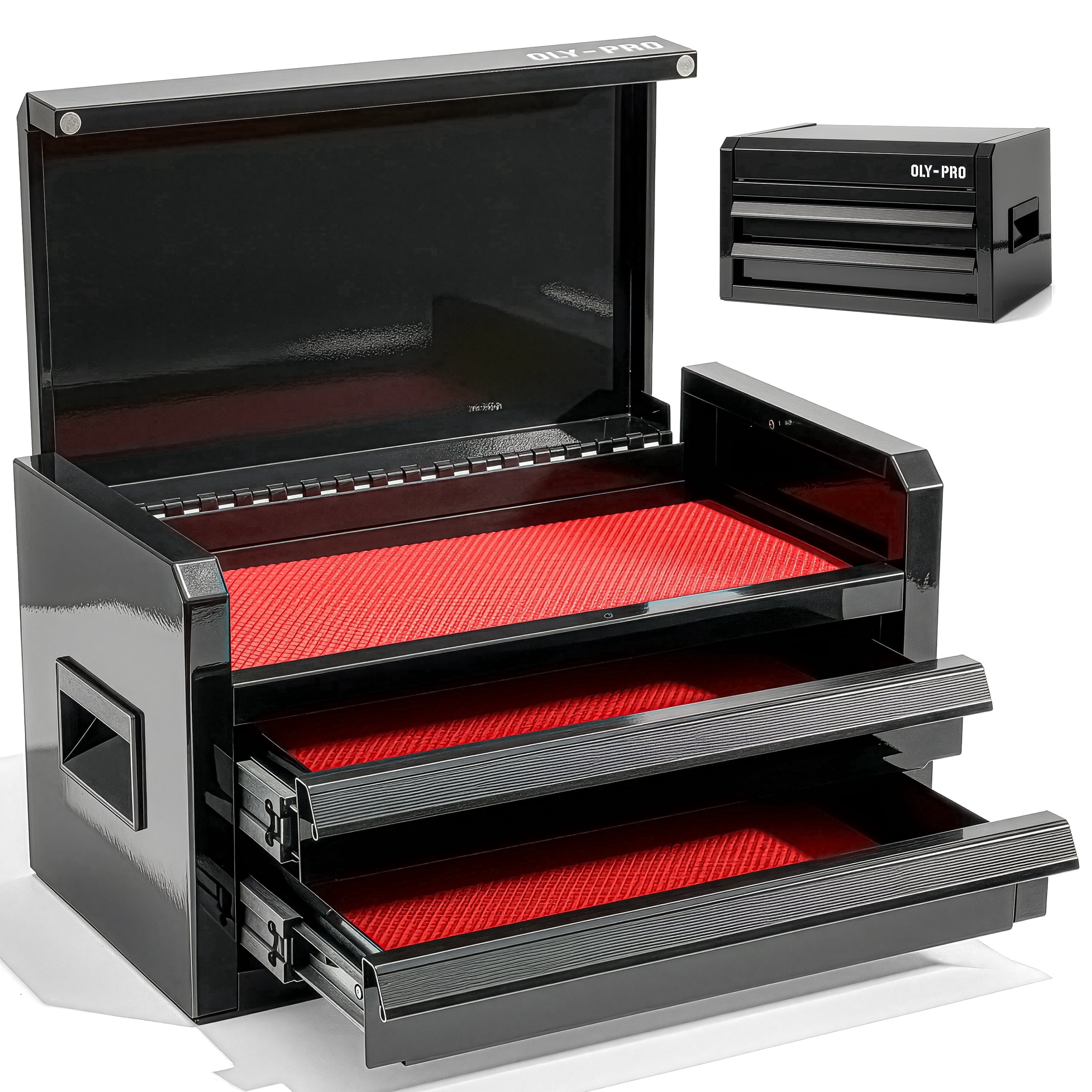 OLY-PRO Mini Tool Box With Drawers, Steel Tool Storage Cabinet with Top Organizer and Ball-Bearing Slides, Portable  Small Toolbox for Garage,  Black