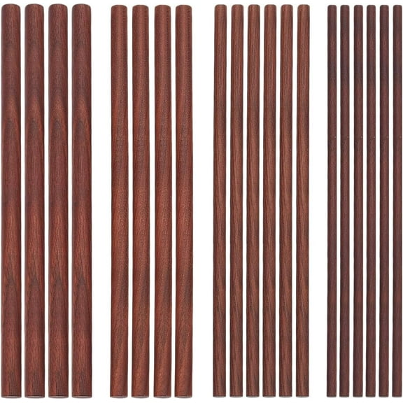 OLYCRFAT 20Pcs 4 Size Walnut Dowel Rods 9.8 Inch Long Dowel Rods Wood Sticks 6/8/10/12mm Dia Unfinished Round Sticks Wooden Carving Blocks for Building Model Macrame DIY Craft - Coconut Brown