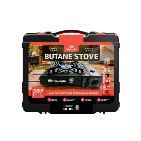 Olympia Portable Butane Camp Stove with Piezo Ignition and 7,000 BTU Output