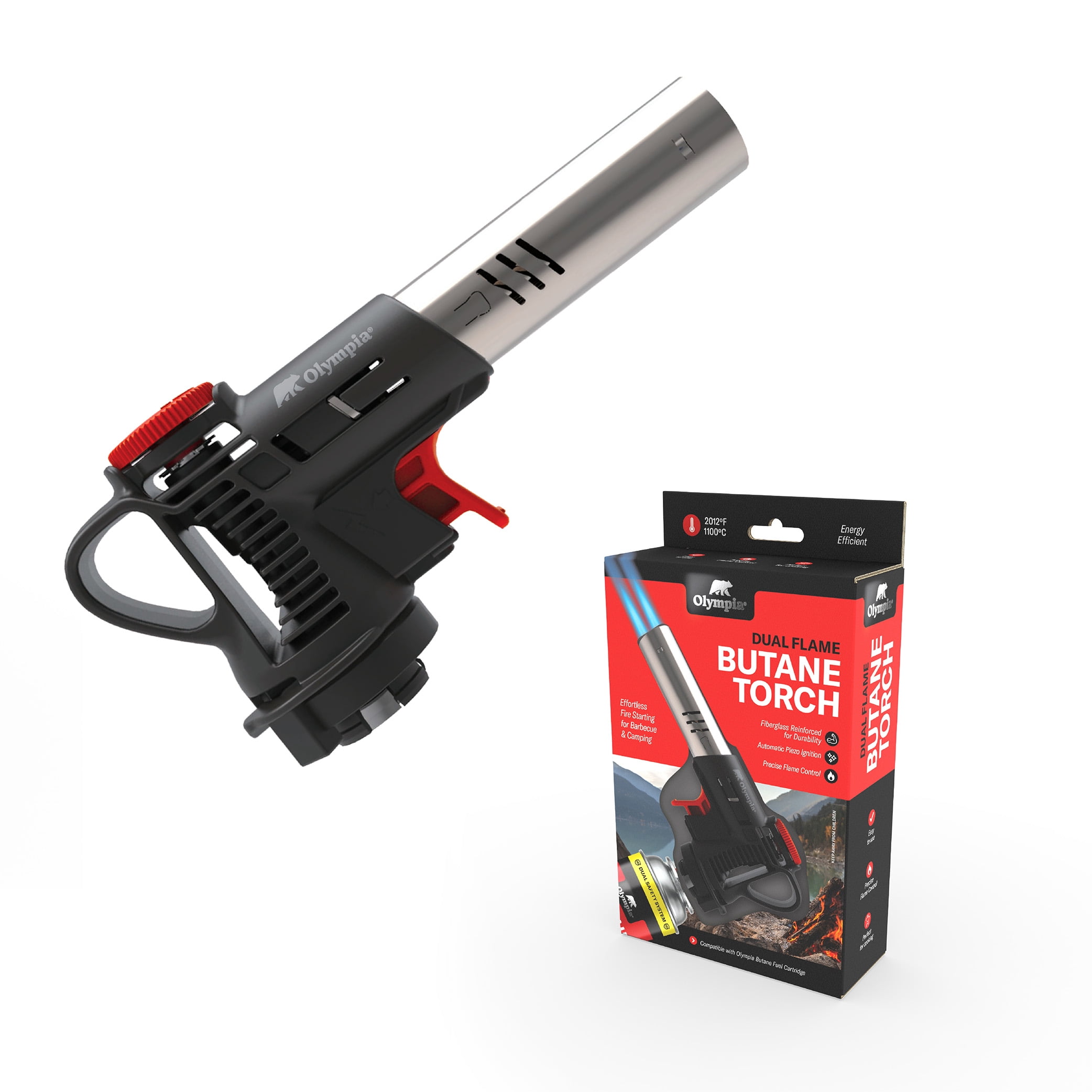 Olympia Dual Flame Butane Torch with Auto-Ignition and Adjustable Control