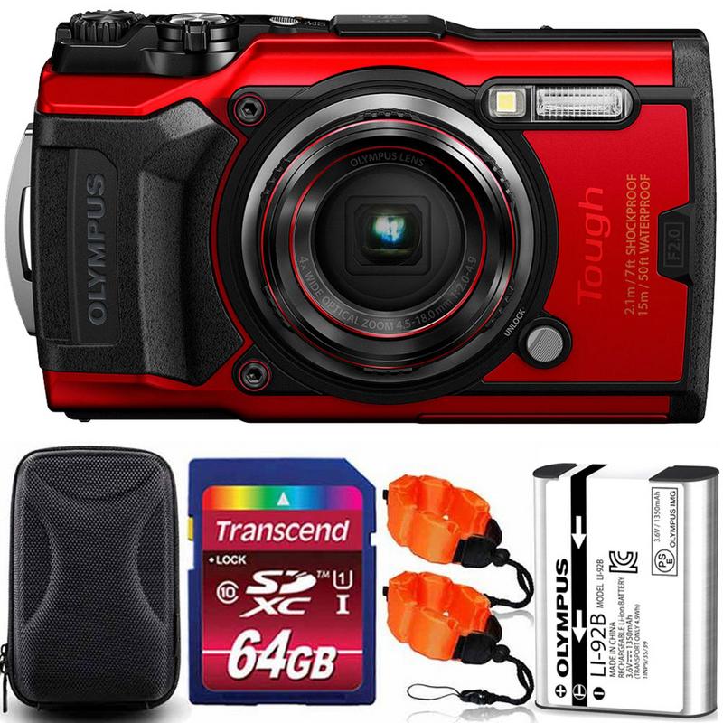 OLYMPUS Tough TG-6 12MP Waterproof W-Fi Digital Camera Red with 64GB Memory Card + Strap & Case - image 1 of 5