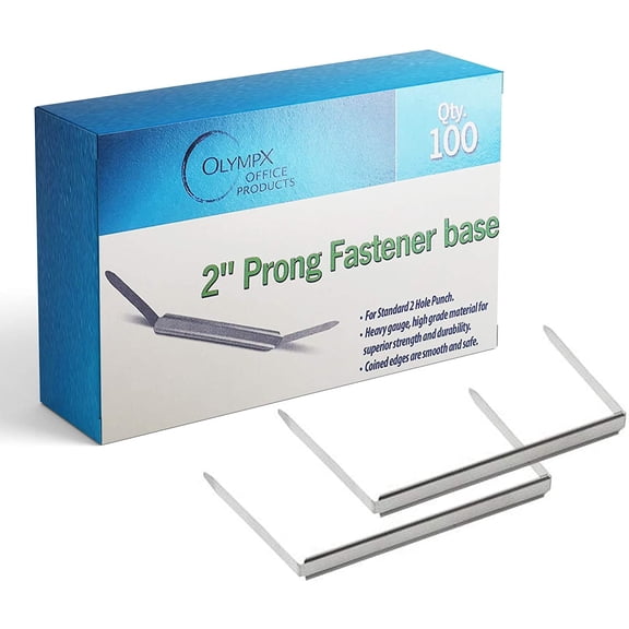 2 Inch Capacity of Premium Metal Prong Paper Fastener Bases 2.75 Inch Center for Paper File Folder Accessories - Bases Only (100 Pcs Per Pack)