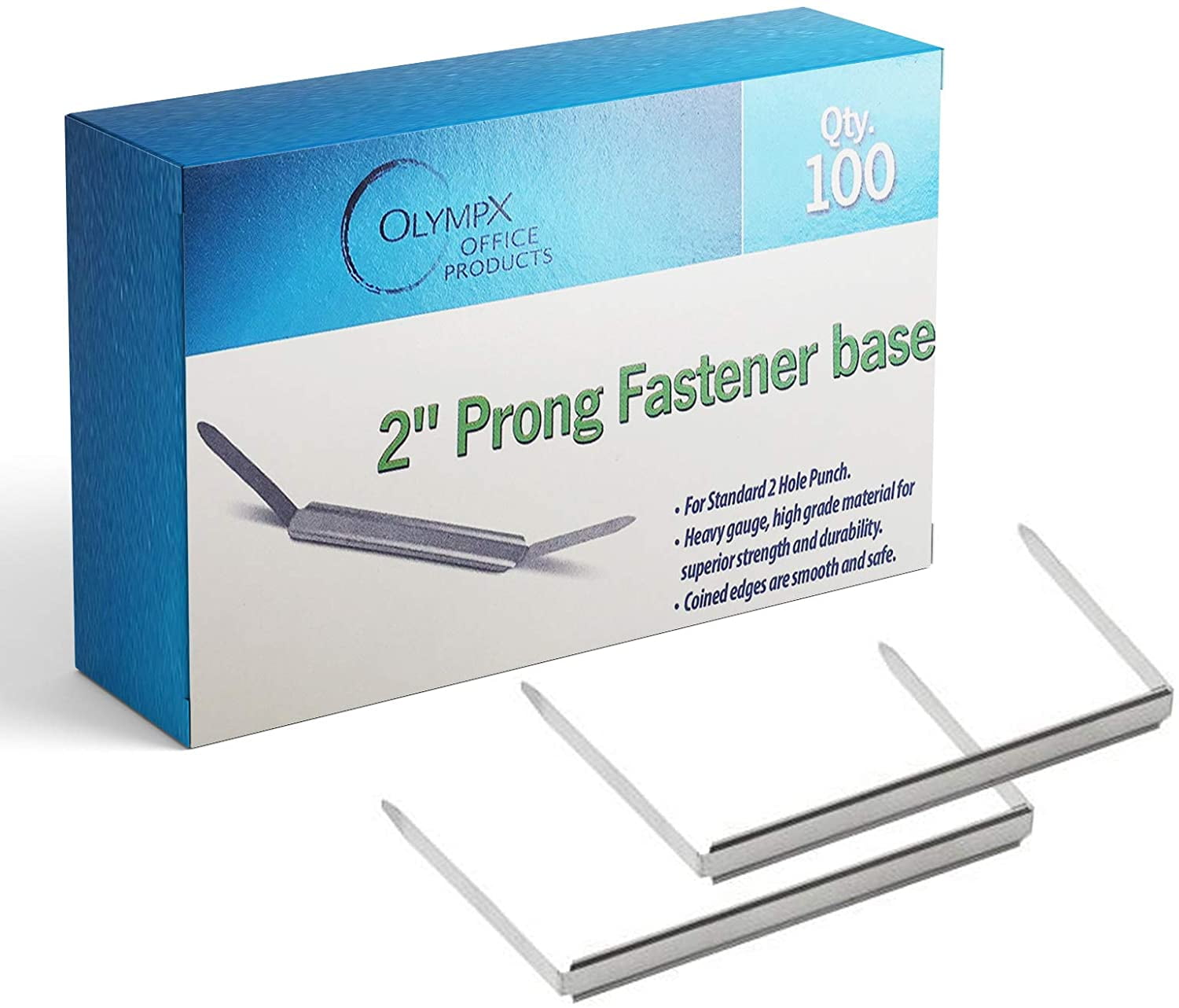 OLYMPX 100 Pcs of 2” Capacity Premium Metal Prong Paper Fastener Bases, 2.75 Inch Base for Paper File Clip Folder Accessories, Box of 100