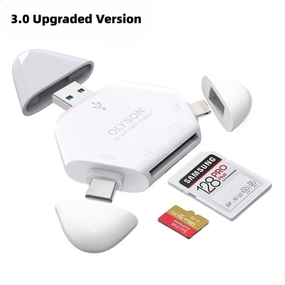 OLYSON 3-in-1 Card Reader for IPhone, USB 3.0 Memory Card Adapter for SD/TF Card To Type-C/USB
