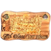OLive wood Last Supper Plaque Hand Made in Bethlehem Holy Land with Alabaster / Ceramic clay 7.6 Inches