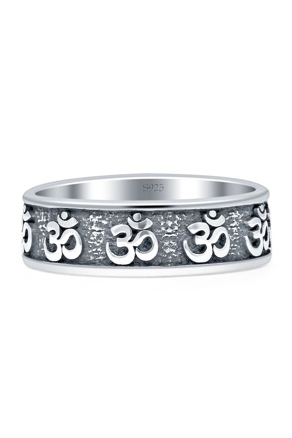 OM Band Oxidized Ring 925 Sterling Silver Size 8
