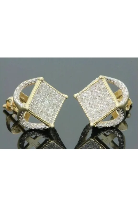 1.00Ct Round Cut Real Moissanite Men's Cluster Stud Earrings 14K Yellow Gold Plated