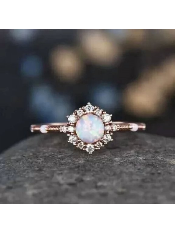 1.50Ct Round Natural Fire Opal Halo Women's Engagement Ring 14K Rose Gold Plated